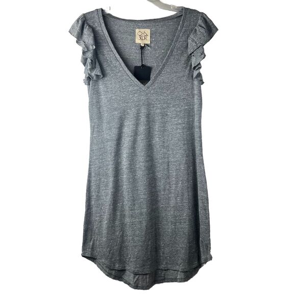 NWT Chaser Flutter Sleeve Gray T-Shirt Dress Size Medium - Picture 2 of 7